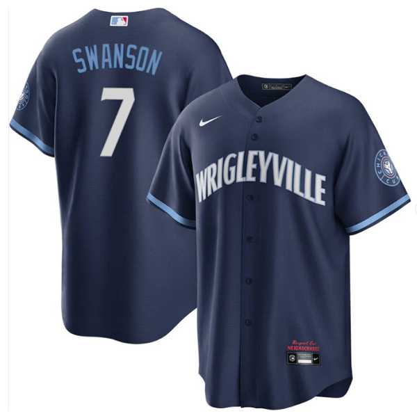 Men%27s Chicago Cubs #7 Dansby Swanson Navy City Connect Cool Base Stitched Baseball Jersey Dzhi